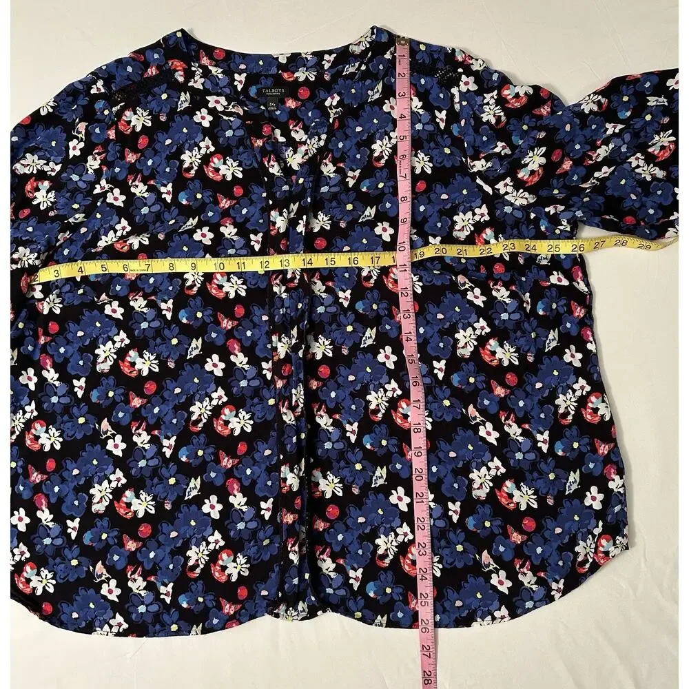 Talbots Petites Butterfly Floral Blouse Size 3XP V-Neck 3/4 Sleeve Cottagecore